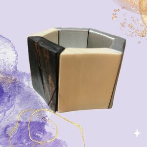 Alisha D Wooden Stretch Chunky Bracelet, Silver Wood, Brown Wood, & Ivory Wood